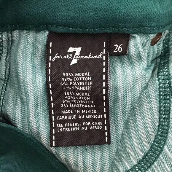7FAM 7 For All Mankind Mid Rise Slim Stretch Jeans Emerald Jade Green Skinny 26 - Picture 10 of 14